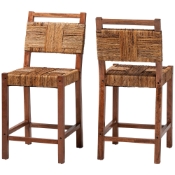 bali & pari Chabela Seagrass Counter Stool Set of 2 - Solid Mango Wood Frame with Woven Seat and Backrest, Rustic Boho Style Dining or Kitchen Island Seating, Brown